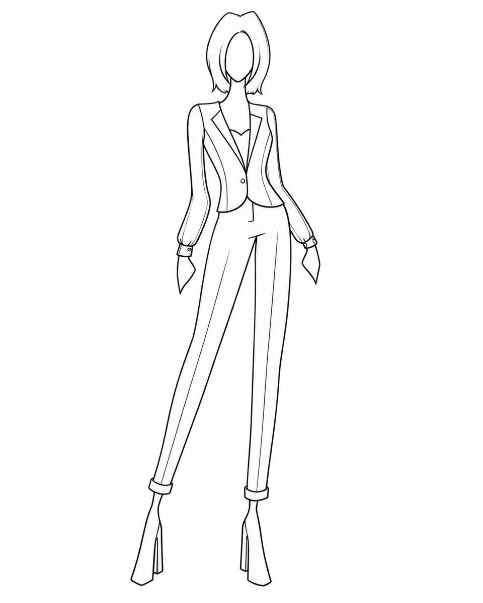 Figurino del completo giacca e pantalone di Tiziana